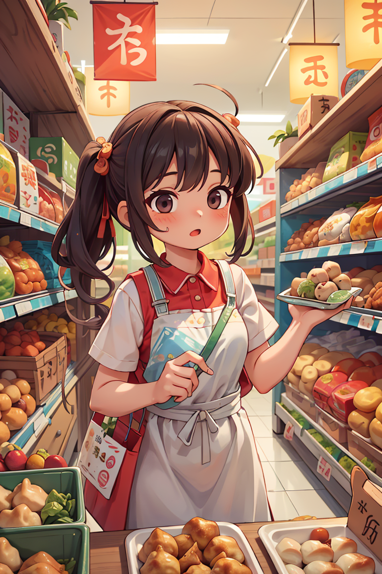385074-70974632-(masterpiece, best quality, extremely detailed_1.2)  1girl, solo focus, A girl in supermarket,food,dumplings ,Tanabata Festival,.png
